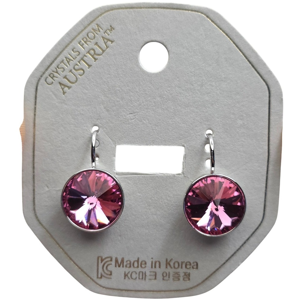 NEW Rose MedPink SwarovskiElements Crystal LeverbackEarrings13mmPlatinum Plated6